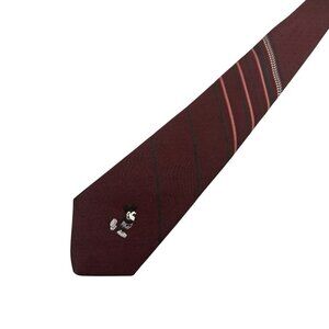 Vintage Mickey Mouse Neck Tie Disney Burgundy 90s Mens Accessories Gift